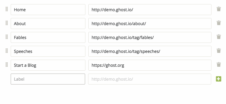 Create navigation menu in Ghost